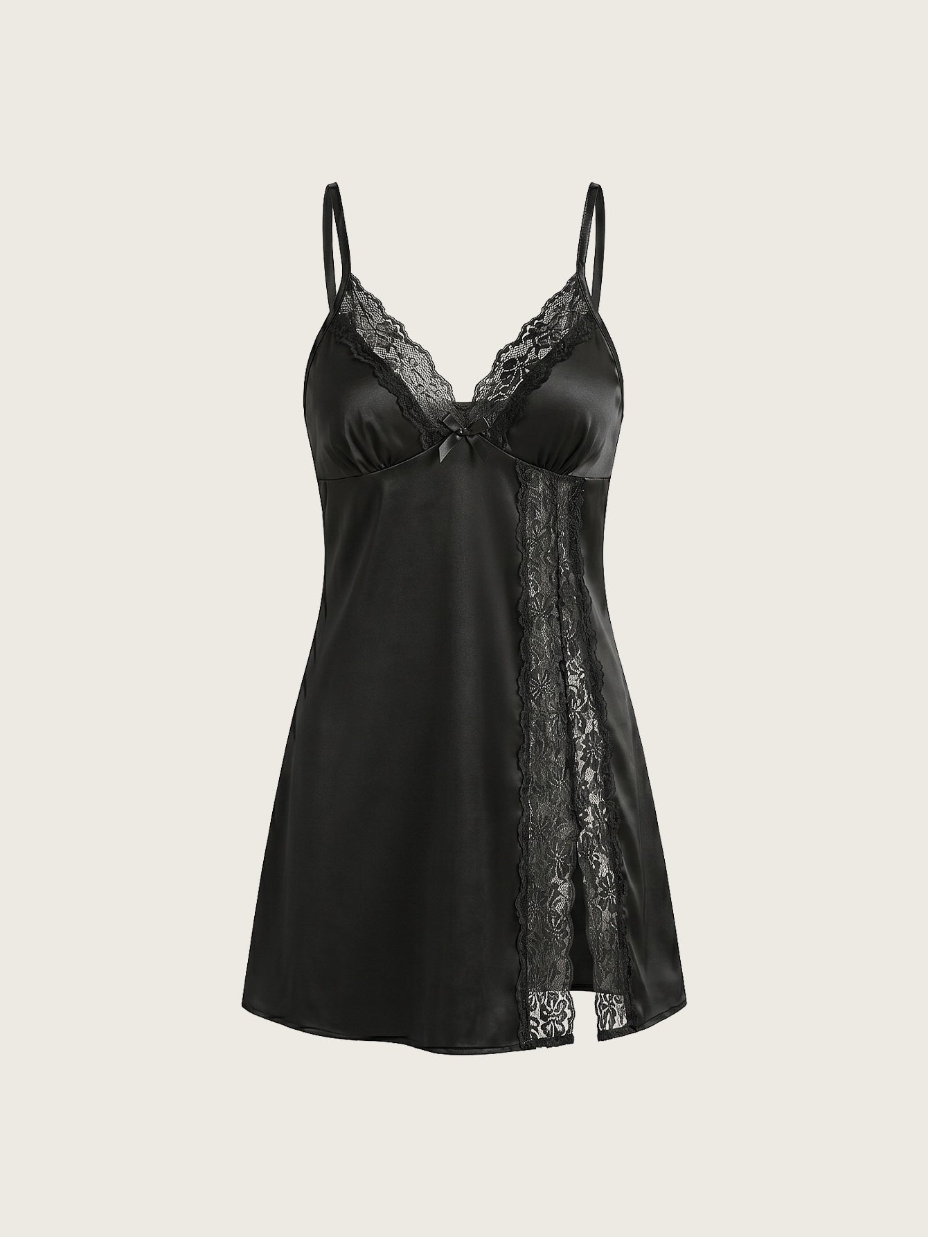 SHEIN Lingerie SHEIN 1pc Lace Patchwork Satin Butterfly Sexy Nightgown Babydoll Dress