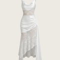 SHEIN Lingerie Lace Patchwork Asymmetrical Hem Nightgown