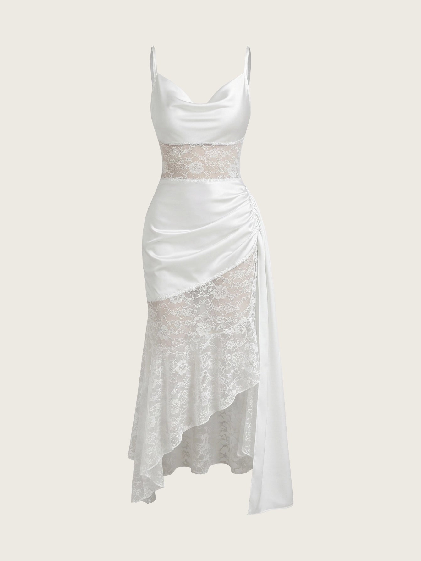 SHEIN Lingerie Lace Patchwork Asymmetrical Hem Nightgown