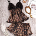 SHEIN Lingerie Leopard Print 3D Floral Lace Cami Shorts Set