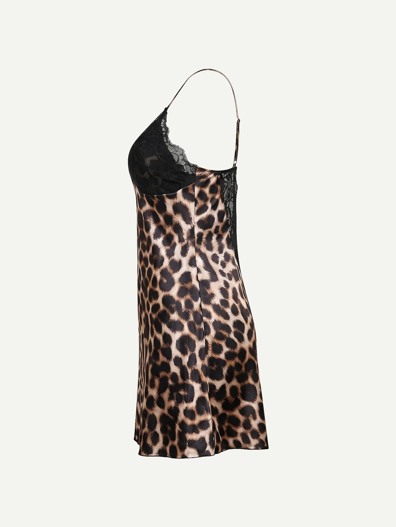 SHEIN Lingerie SilkySpell Lace Satin Deep V Leopard Print Slip Dress All Season