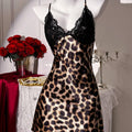 SHEIN Lingerie SilkySpell Lace Satin Deep V Leopard Print Slip Dress All Season