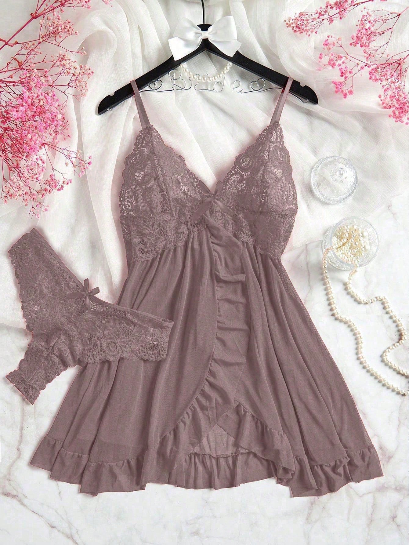 SHEIN Lingerie SOFUSEN Women's Sexy Mesh Camisole Nightgown