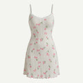 SHEIN Lingerie CottageSlumber Tulip Print Lace Patchwork Backless Jacquard Nightgown