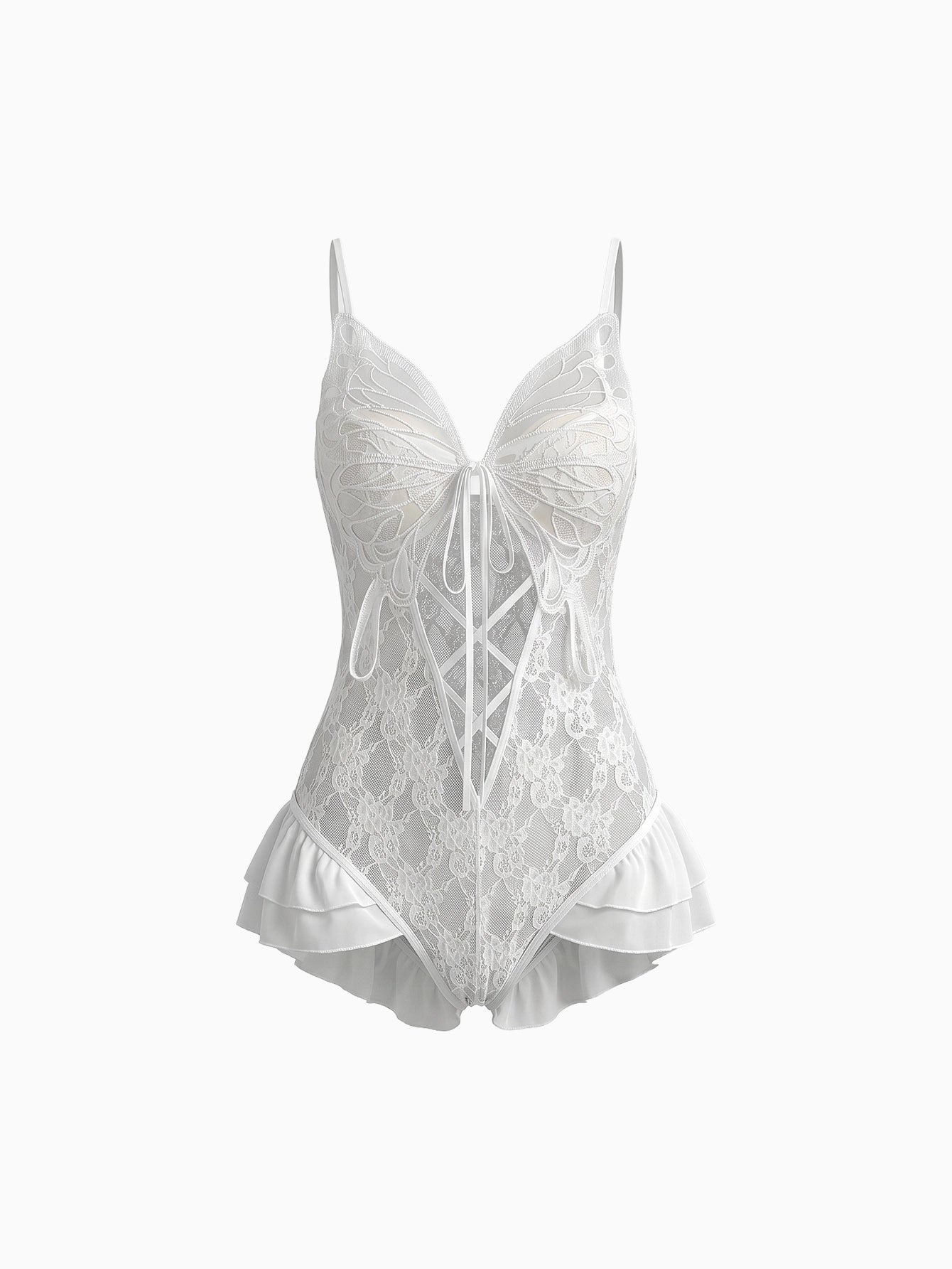 SHEIN Lingerie DAZY Sheer Butterfly Lace Embroidery Patchwork Bodysuit