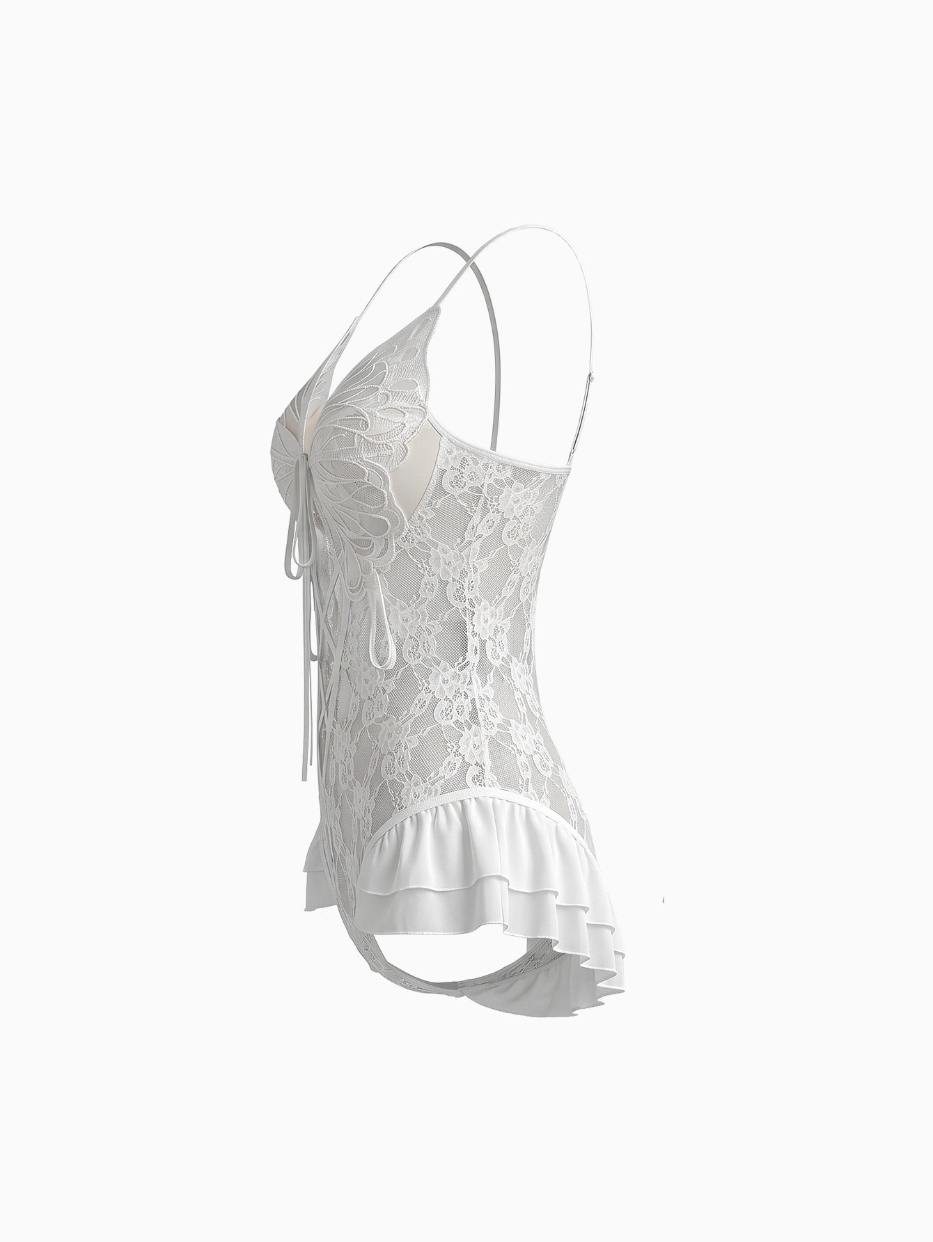 SHEIN Lingerie DAZY Sheer Butterfly Lace Embroidery Patchwork Bodysuit