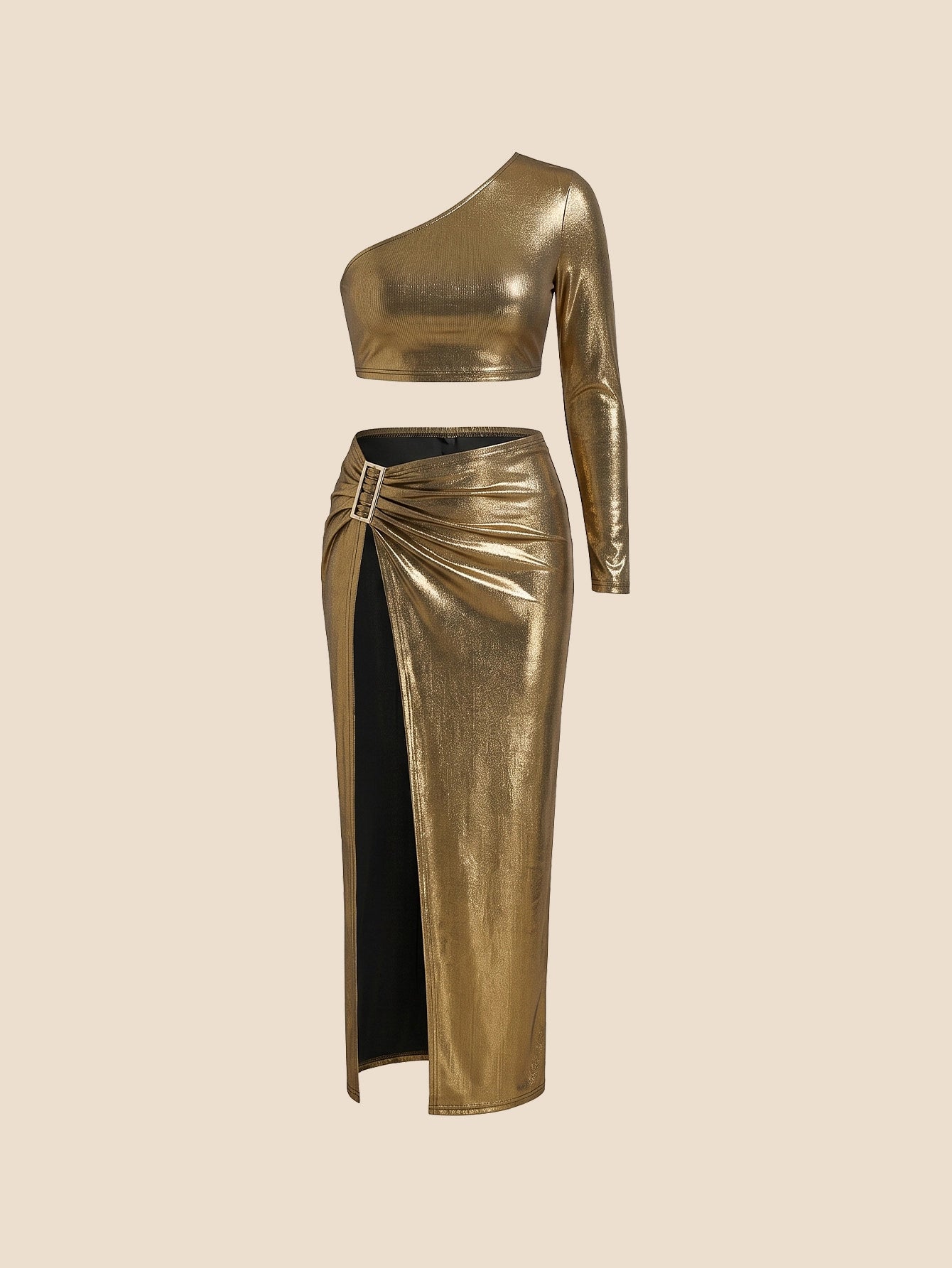 SHEIN Lingerie SHEIN SXY Gold High Slit One Shoulder 2pcs Set