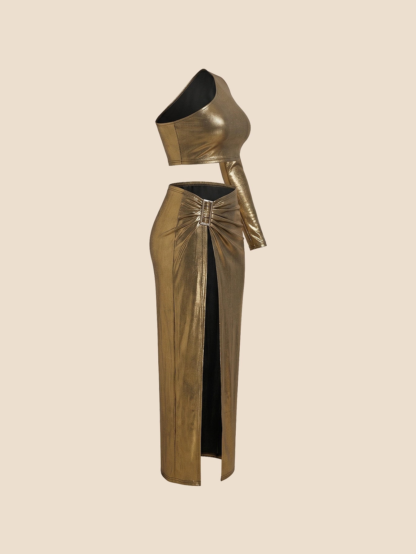 SHEIN Lingerie SHEIN SXY Gold High Slit One Shoulder 2pcs Set