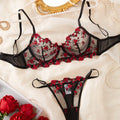 SHEIN Lingerie Women's Sexy Black Lace Bra Panty Set