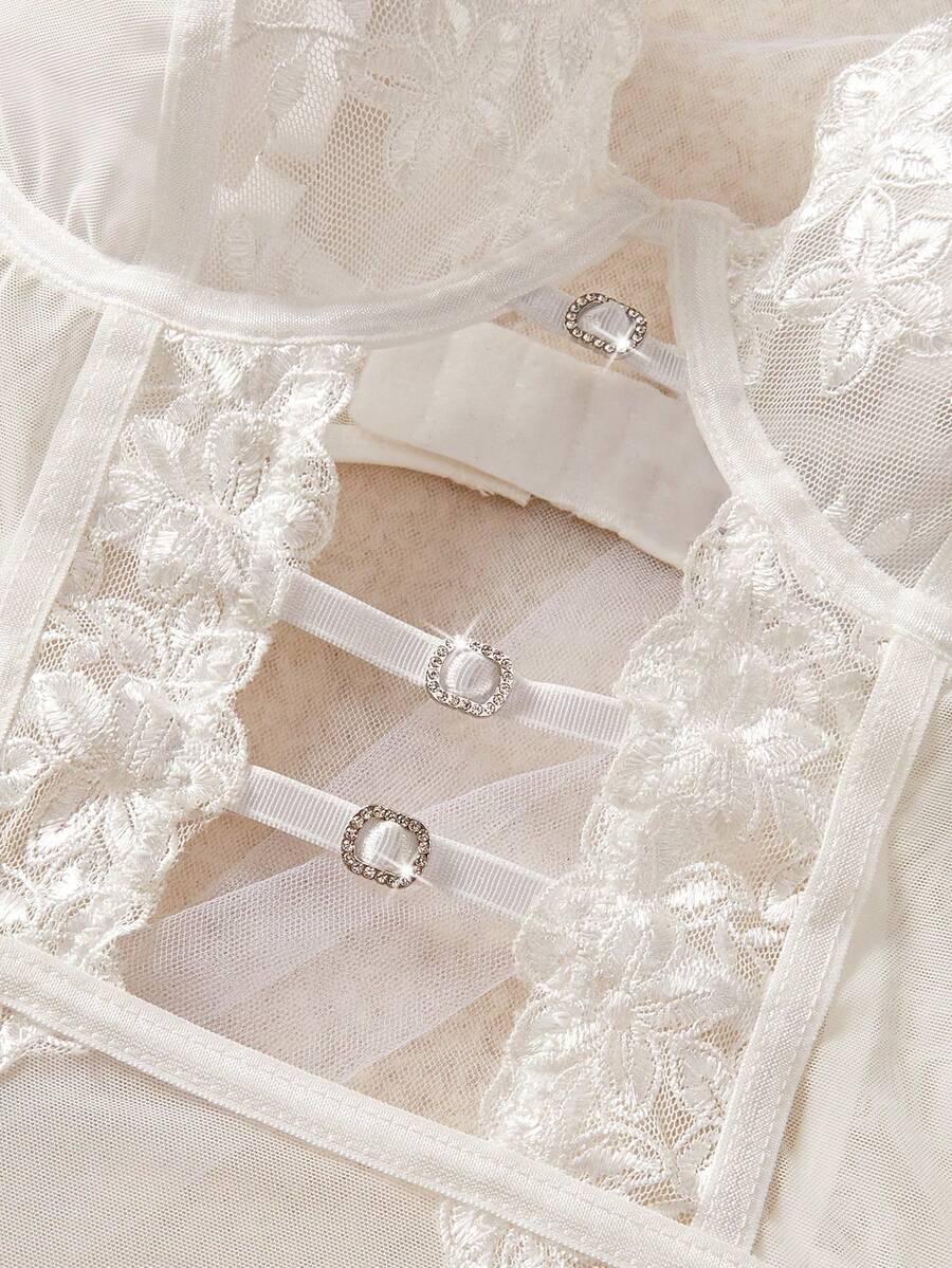SHEIN Lingerie Floral Embroidery Mesh Bodysuit