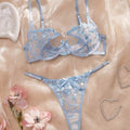 SHEIN Lingerie Crystal Vow 2pcs Floral Embroidery Mesh Underwire Bra Set