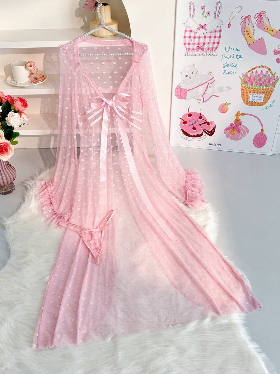 SHEIN Lingerie PetitDoll 2pcs Lace Patchwork Sexy Nightgown Valentine's Set