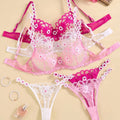 SHEIN Lingerie 3 Sets 6pcs Floral Embroidered Mesh Pajama Lingerie Set Daisy Homewear Set