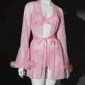 SHEIN Lingerie Seduluxe 4pcs Valentine Date Night Thong Robe Belt Set