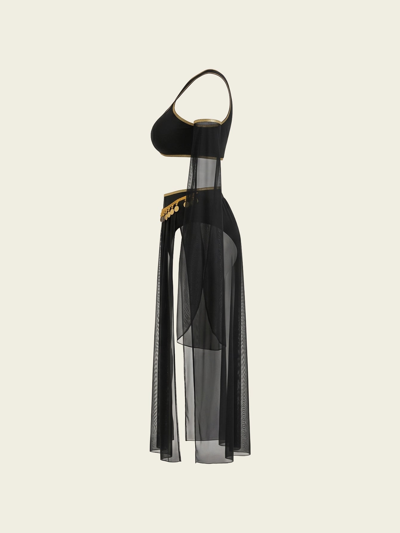SHEIN Lingerie Color Block Glitter Tape High Slit Mesh Costume Set