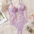 SHEIN Lingerie Crystal Vow Floral Embroidery Mesh Bodysuit