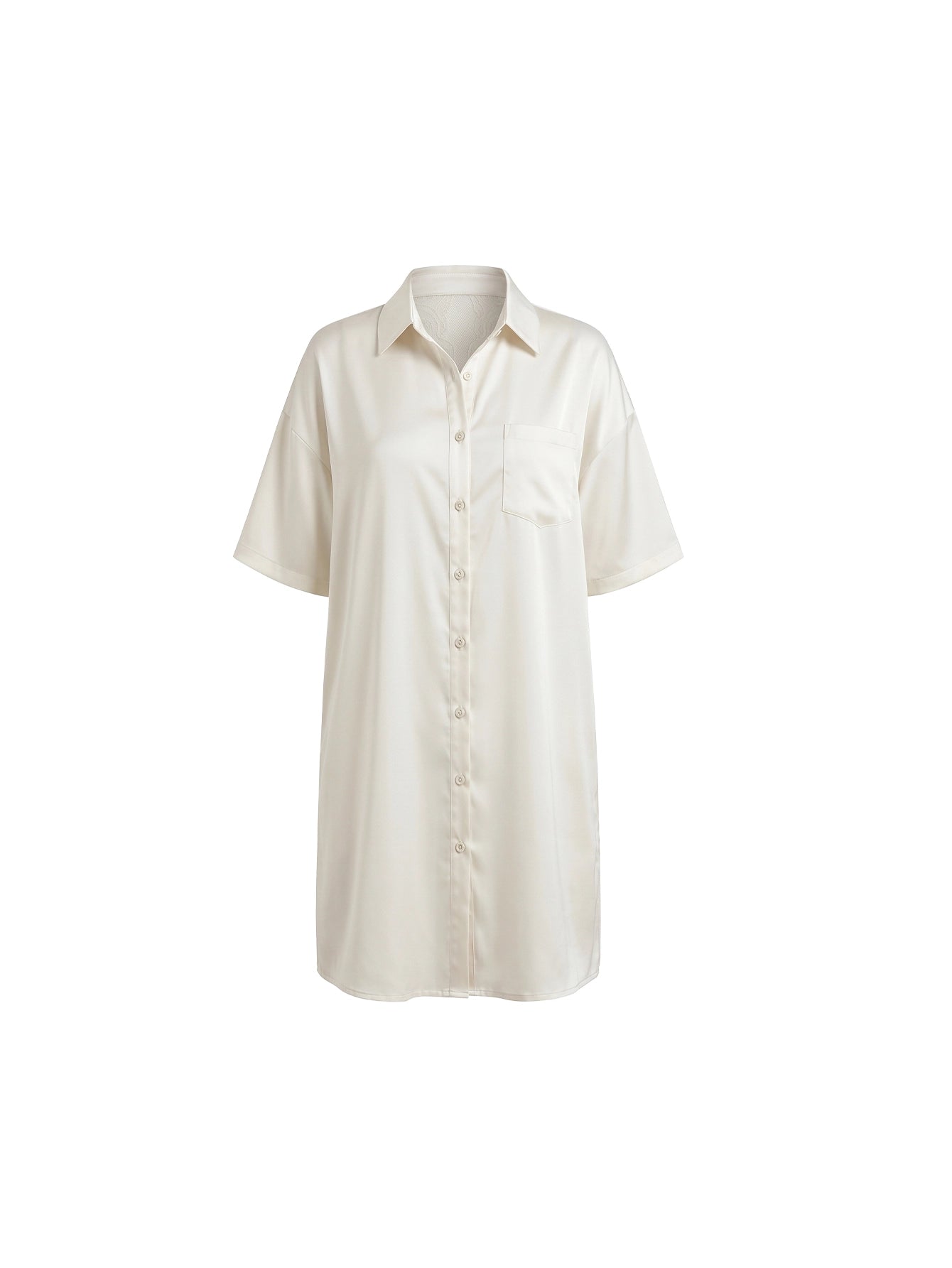 SHEIN Lingerie Silky Boyfriend Style Loose Short Sleeve Night Shirt Sleepwear