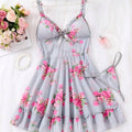 SHEIN Lingerie Floral Ruffle Two Piece Sleepwear Lingerie Set Women