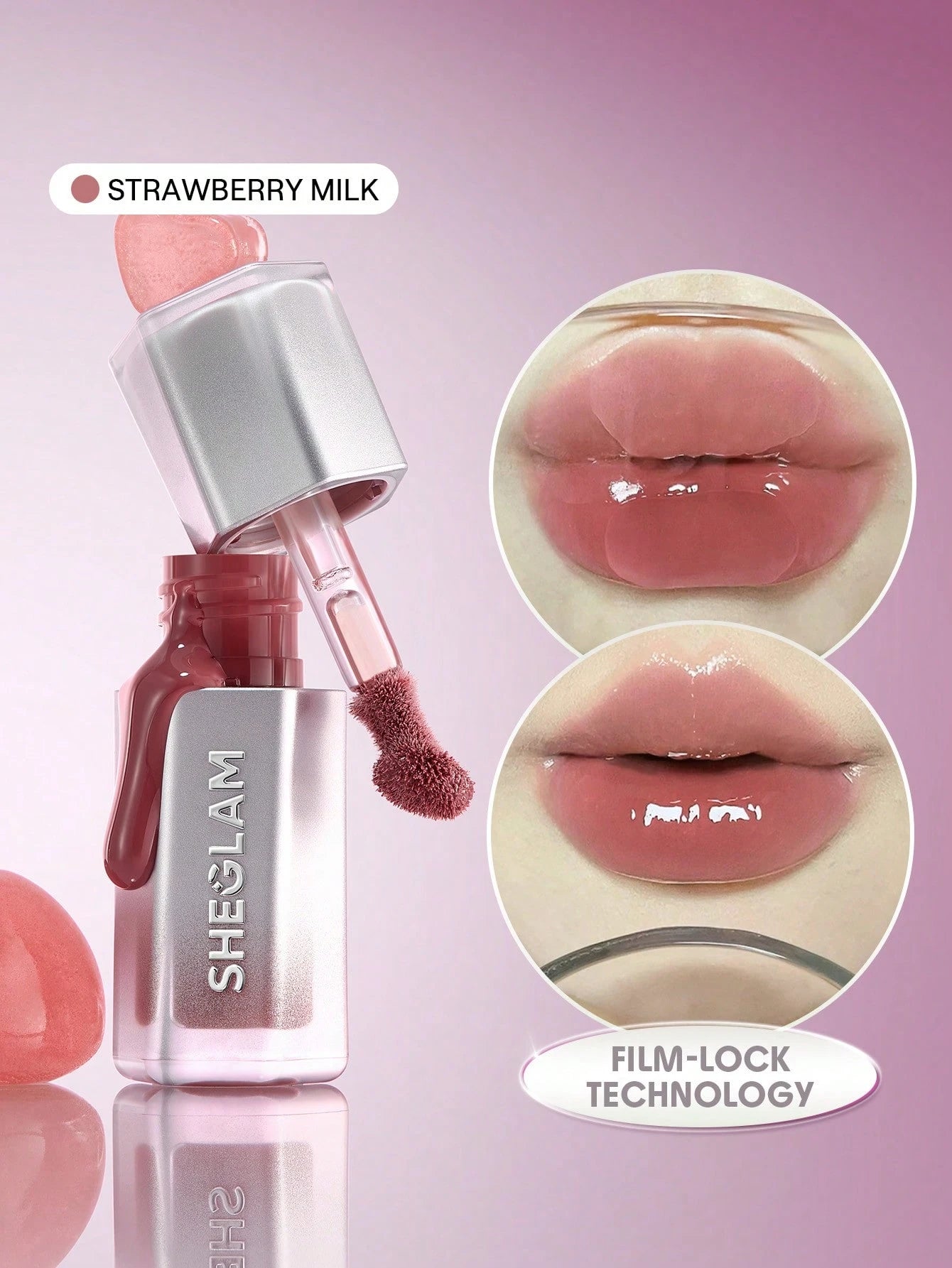 SHEGLAM Glass Lock Air Gloss Strawberry Milk High Shine Non Sticky Hydrating Lip Gloss for Smooth Lips