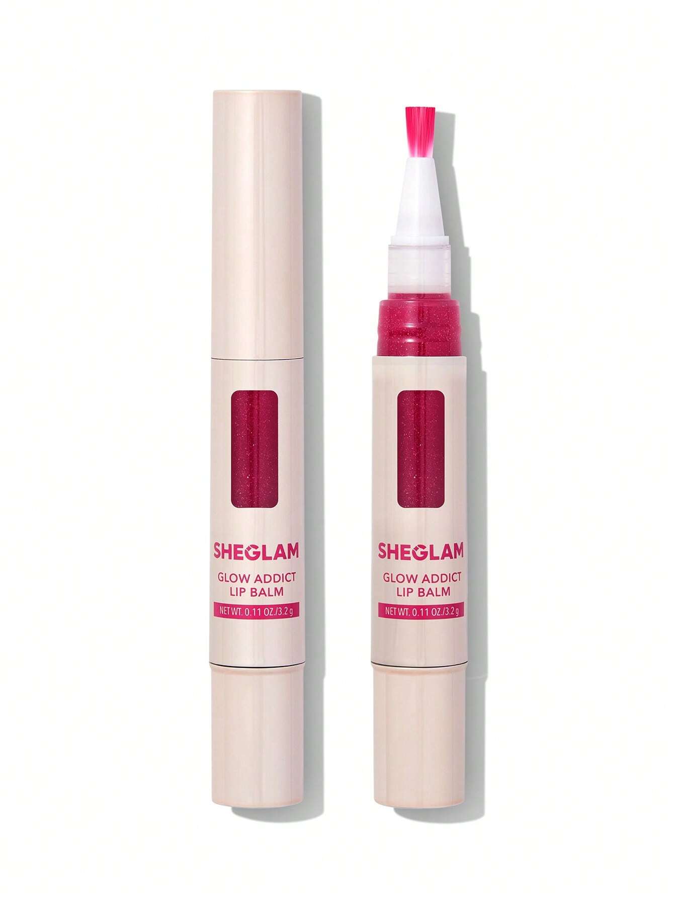 SHEGLAM Glow Addict Lip Balm Hard Candy Moisturizing High Shine Pink Lip Gloss with Brush for Smooth Lips