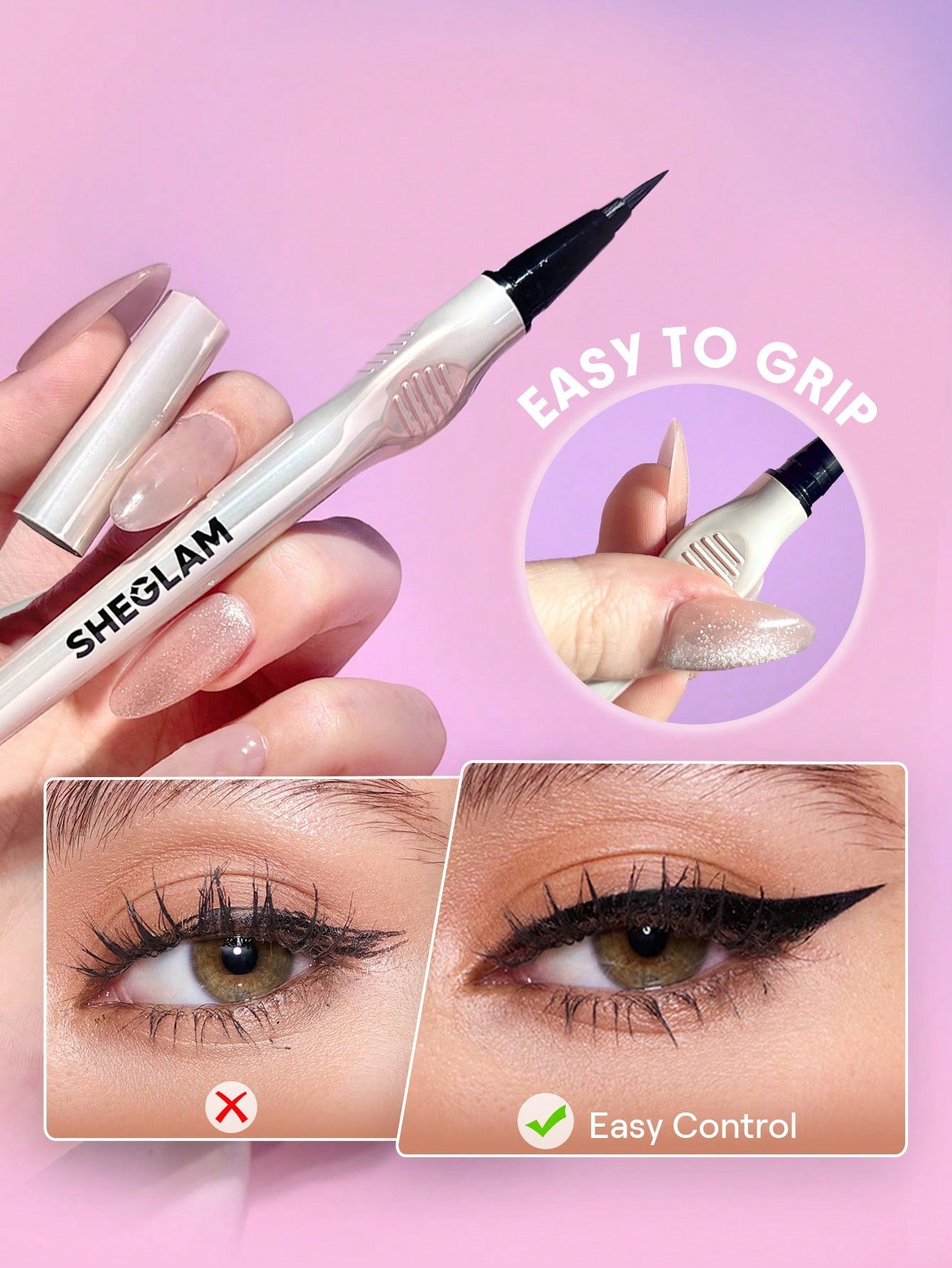 SHEGLAM Glide Control Liquid Eyeliner Matte Black Kohl Kajal Long Lasting Precision Eyeliner for Defined Eyes