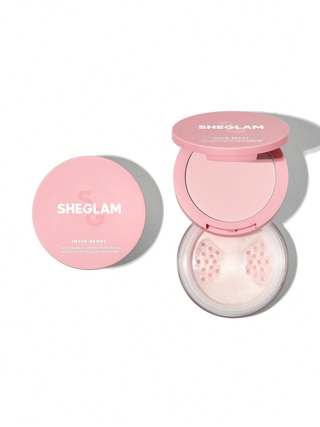 SHEGLAM Insta-Ready Face and Under Eye Setting Powder Duo Bubblegum 2-In-1 Pink Brightening Matte Oil Control Loose Pressed Powder