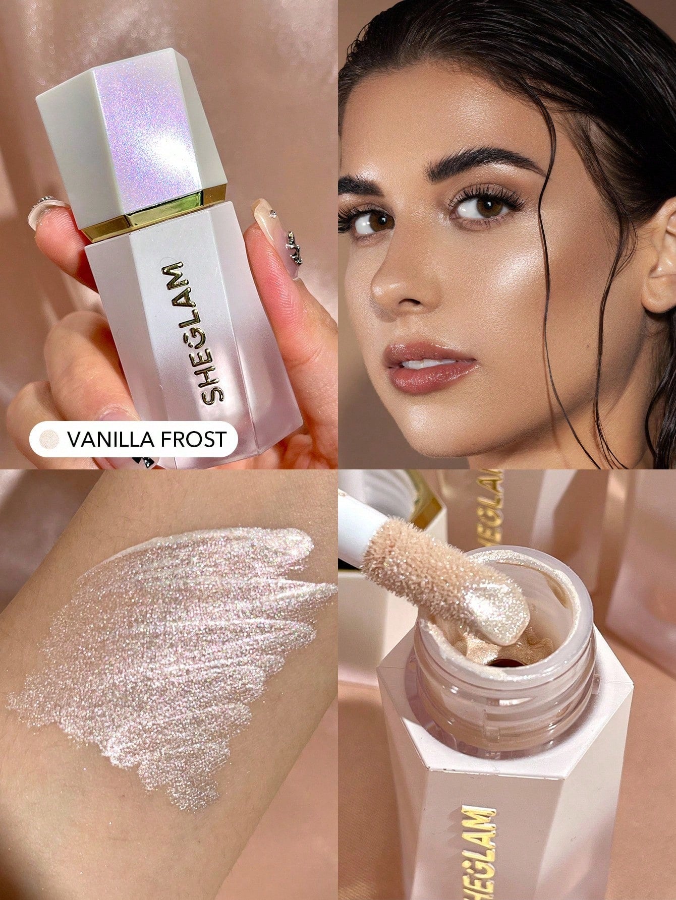 SHEGLAM Glow Bloom Liquid Highlighter Vanilla Frost Gel Cream Shimmer Dewy Long Lasting Brightening Waterproof Makeup for Radiant Skin