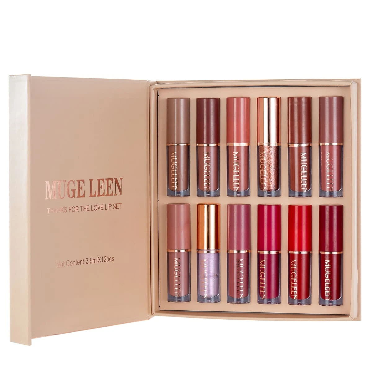 MUGE LEEN 12pcs Lip Gloss Set, Moisturizing Matte Not Easy To Fade Lip Stain, Lipstick, Fine Glitter Lip Glaze, Gift Box For Mother Day Valentine Day