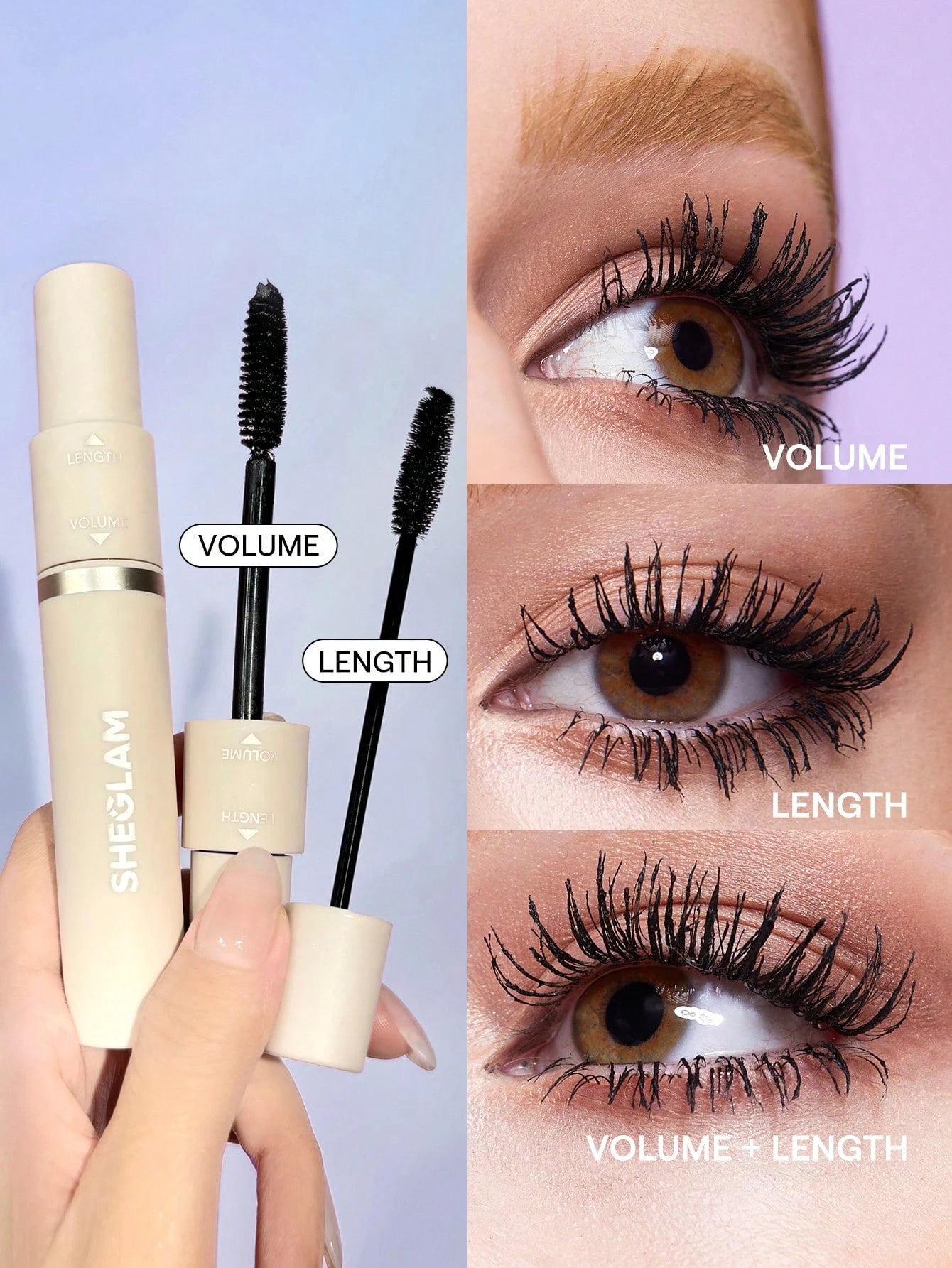 SHEGLAM Lash Besties 2-In-1 Mascara Volumizing Double-Head Brush Long Lasting No Smudge Define Thick Lengthen Lashes for Big Eyes