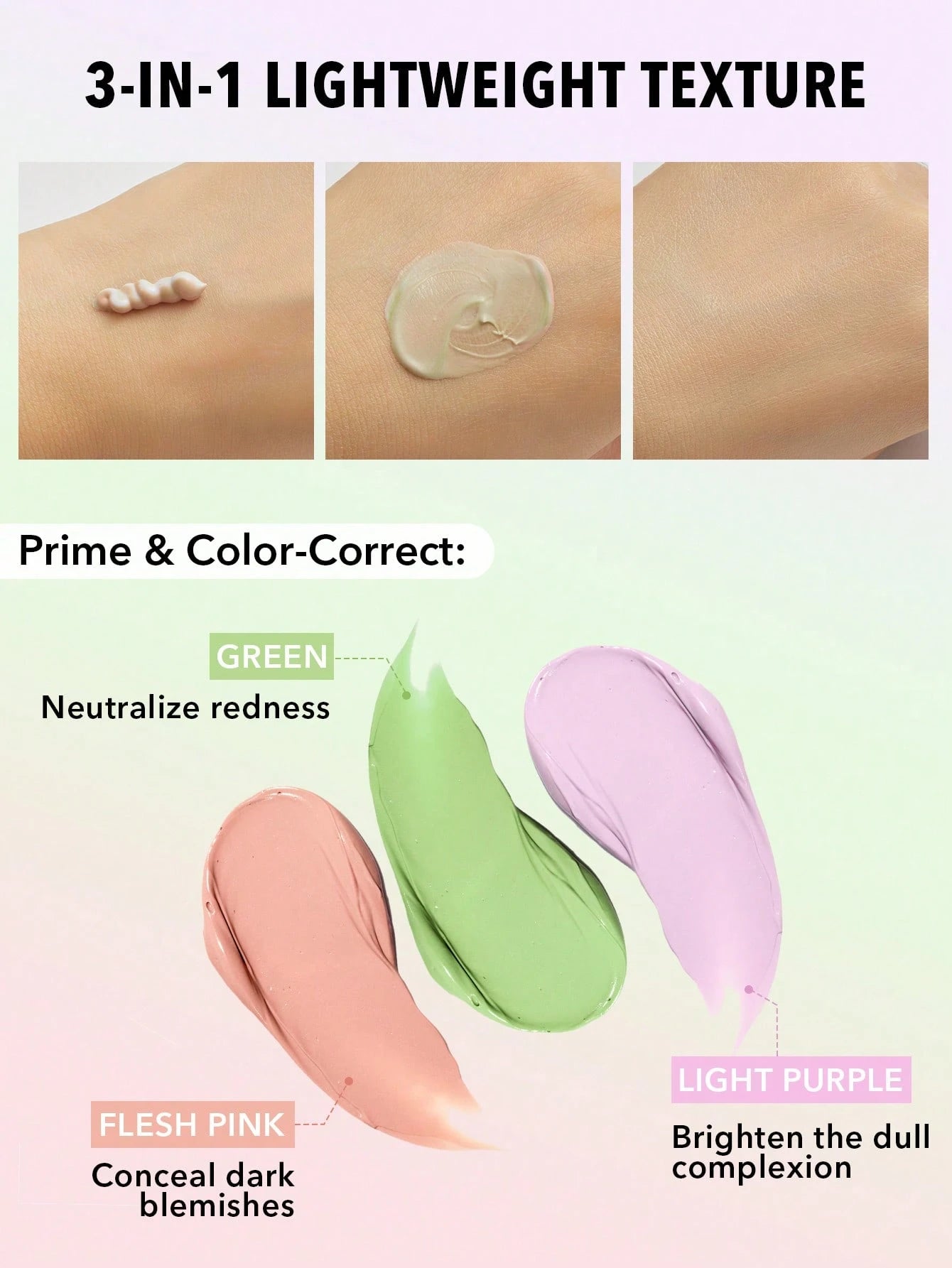 SHEGLAM Triple Threat Correcting Primer 3In1 Color Correcting Pore Minimizing Lightweight Face Primer for Smooth Fine Lines