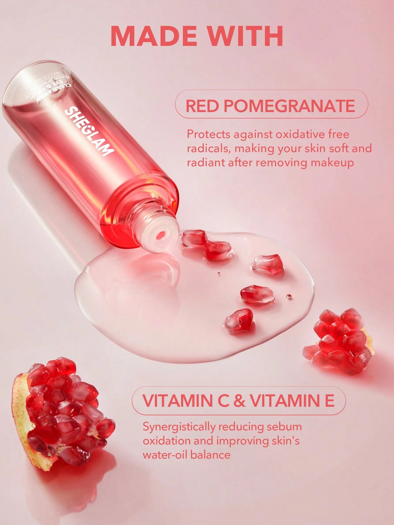 SHEGLAM Clear Away Eye & Lip Makeup Remover Nourishing Lightweight Non-Greasy Deep Cleansing Gentle Remover with Red Pomegranate and Vitamin C