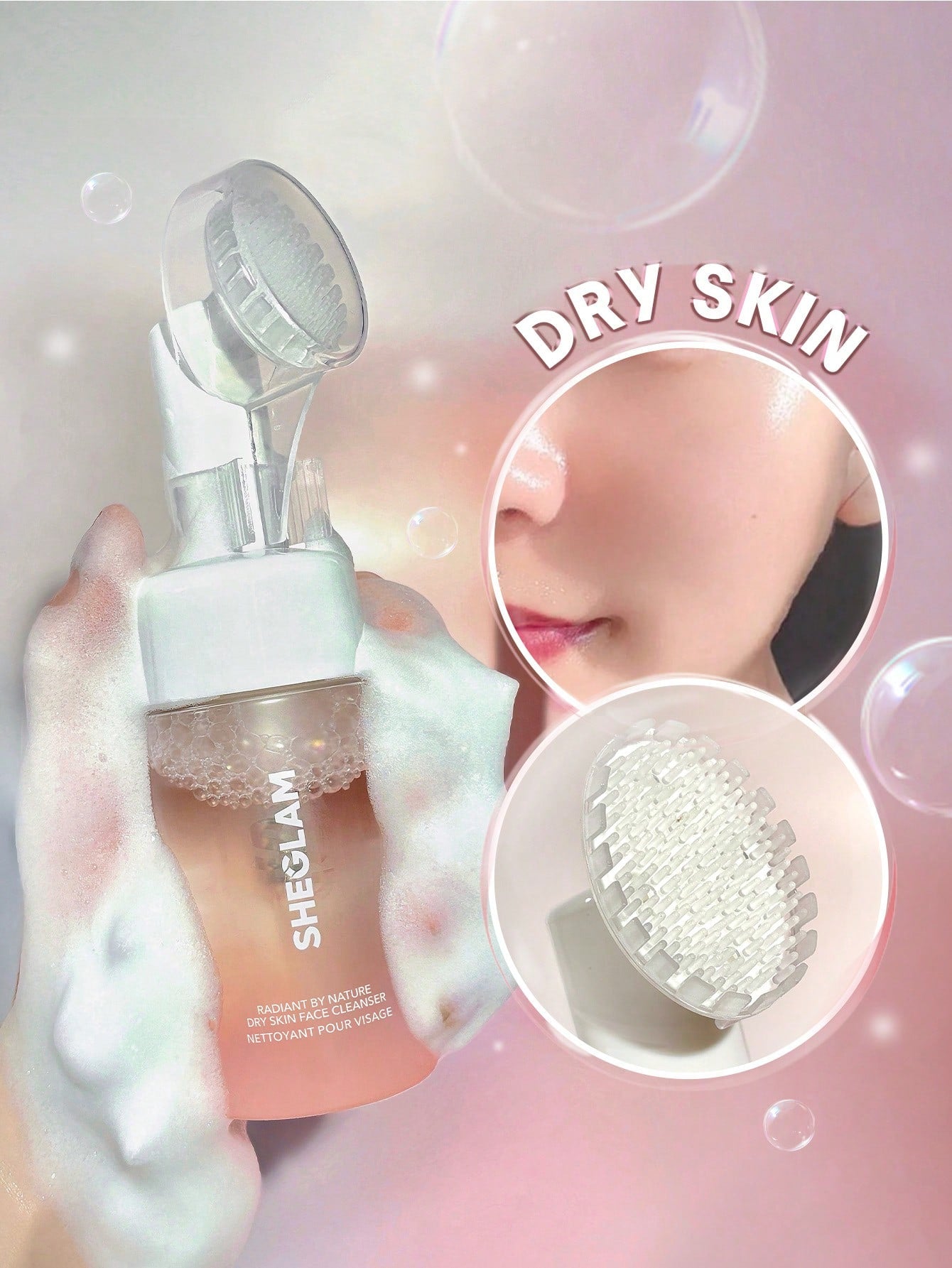 SHEGLAM Radiant By Nature Dry Skin Face Cleanser Hydrating Gentle Daily Liquid to Foam Facial Wash for Soft Smooth Skin