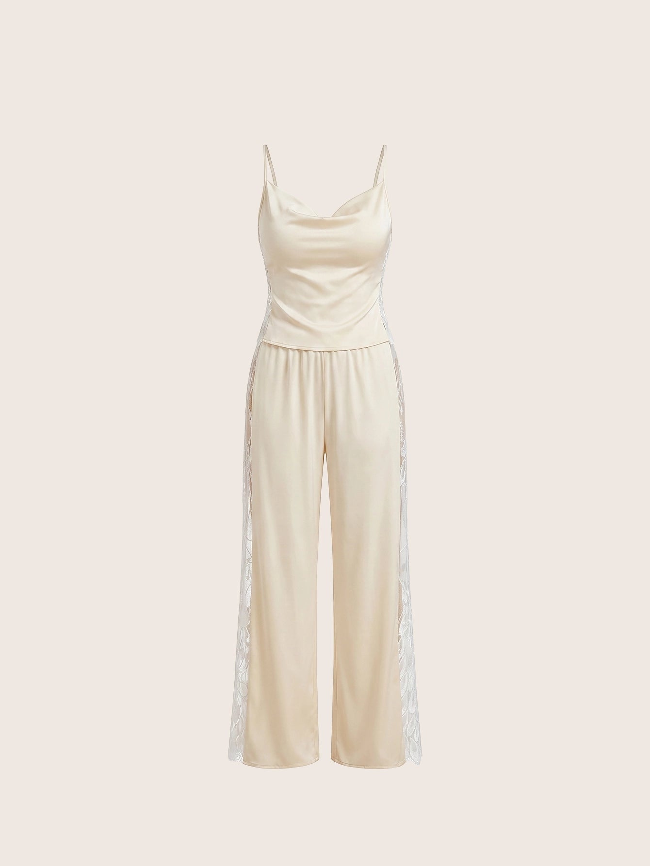 SHEIN Women's Pijama Slumberist Sexy Plunging Lace Mesh Camisole Pants