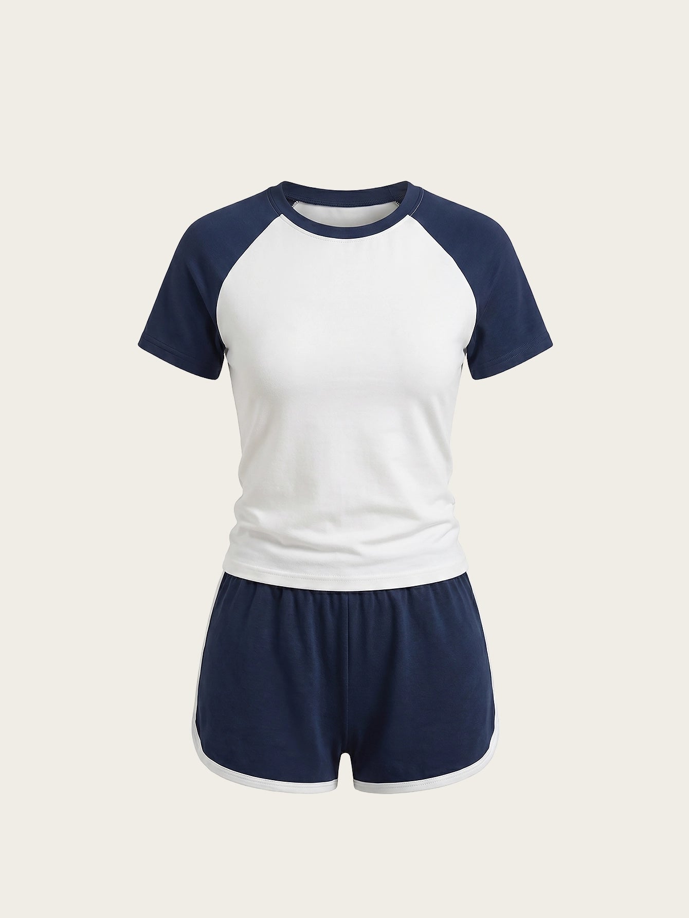SHEIN DAZY Women's Pijama Slim-Fit Color Block Casual Home Wear Raglan Sleeve Short Set