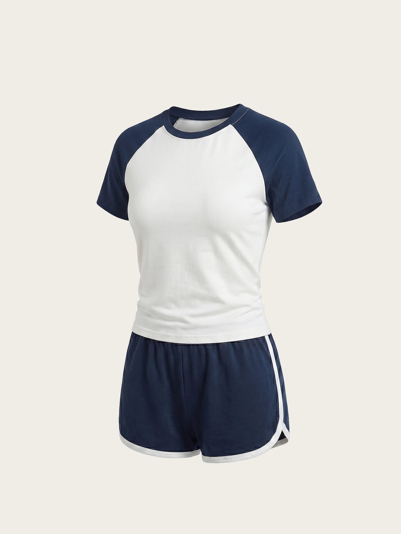 SHEIN DAZY Women's Pijama Slim-Fit Color Block Casual Home Wear Raglan Sleeve Short Set