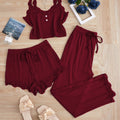 SHEIN Women's Solid Color Lace Patchwork Pajama Lounge Set