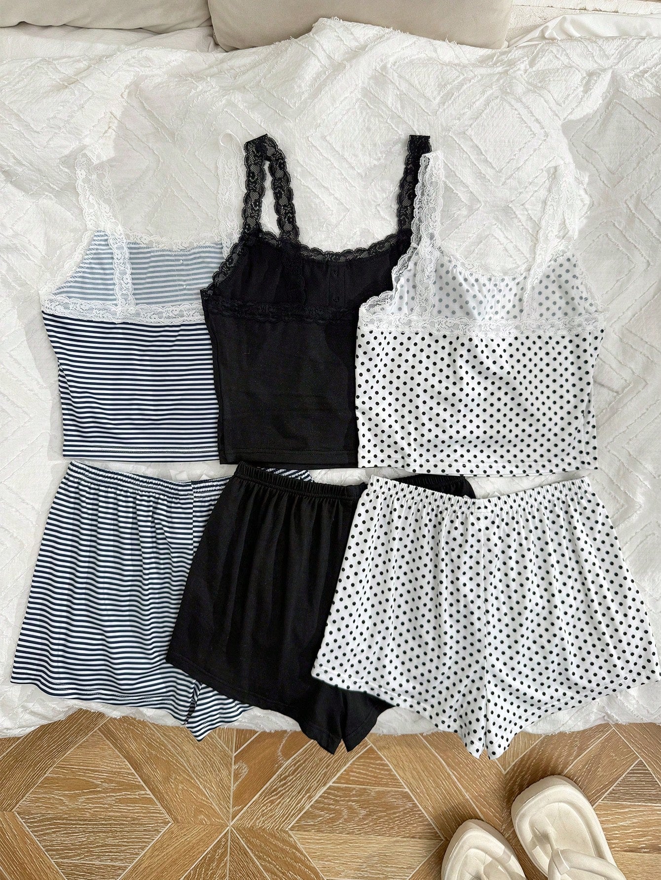 SHEIN Women 6-Piece Lace Floral Camisole And Shorts Pajama Set