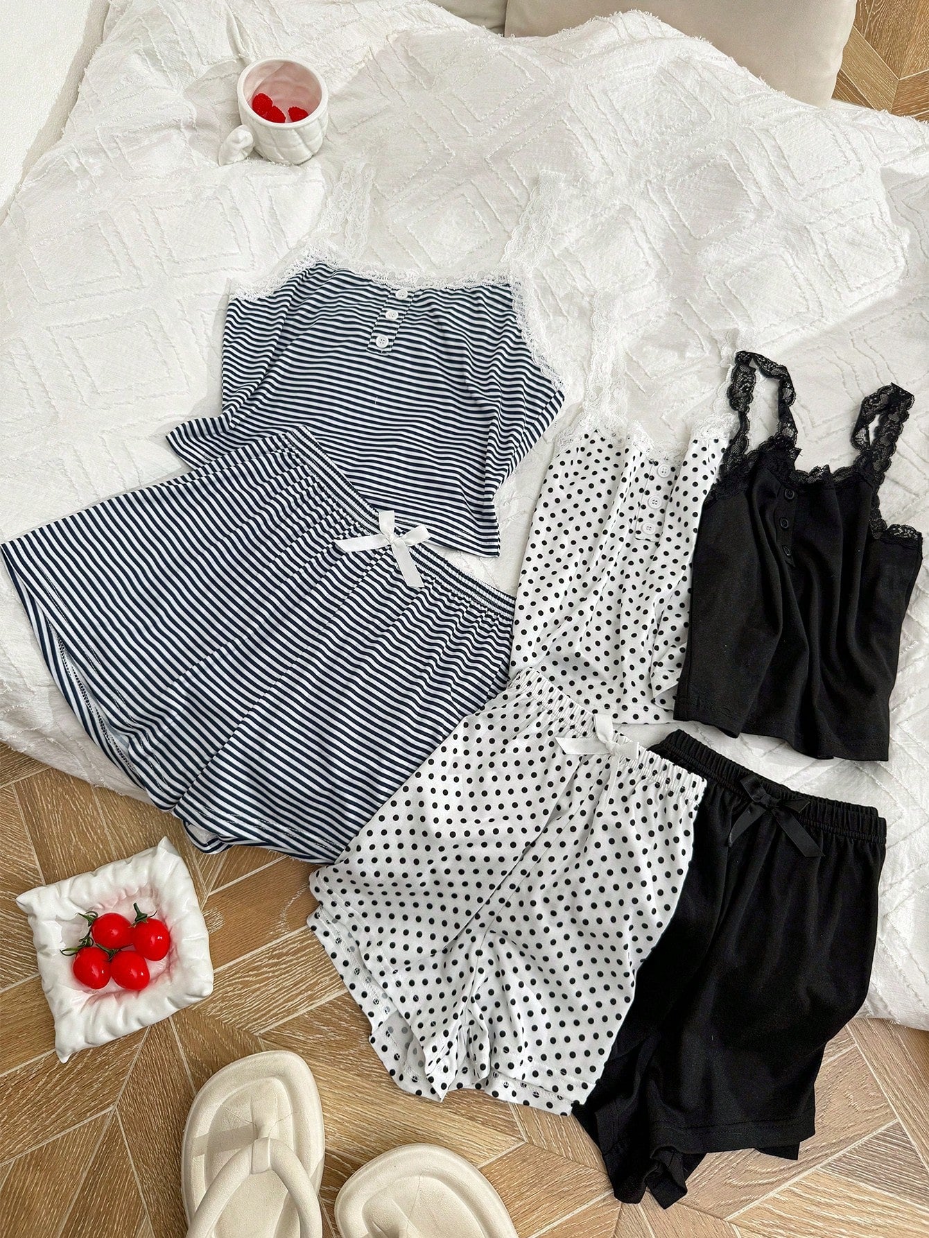 SHEIN Women 6-Piece Lace Floral Camisole And Shorts Pajama Set