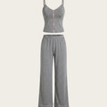 SHEIN Women's Pijama Snug Zone 2pcs Contrast Trim Camisole Straight Pants Pajama Lounge Set Casual Outfit
