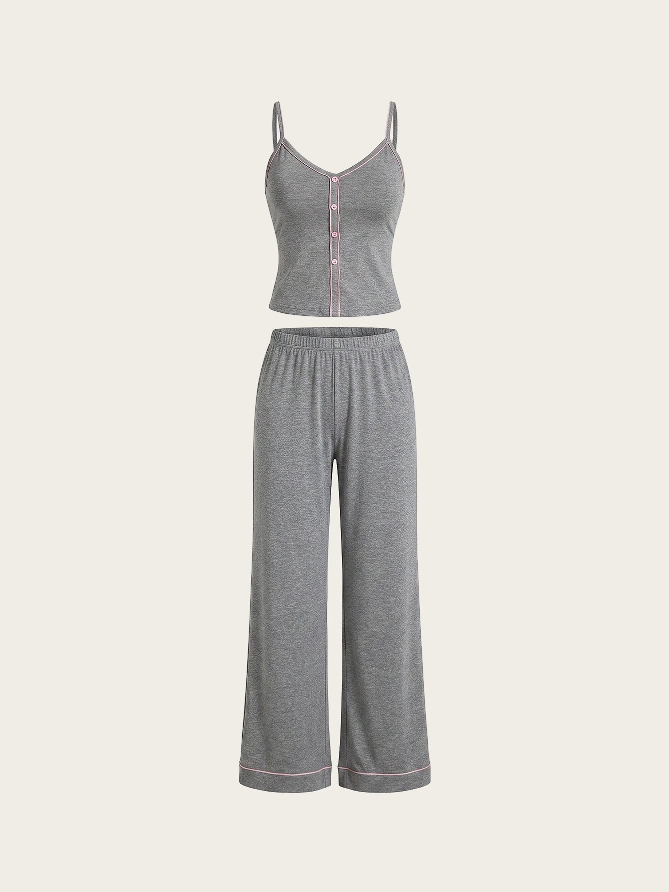 SHEIN Women's Pijama Snug Zone 2pcs Contrast Trim Camisole Straight Pants Pajama Lounge Set Casual Outfit