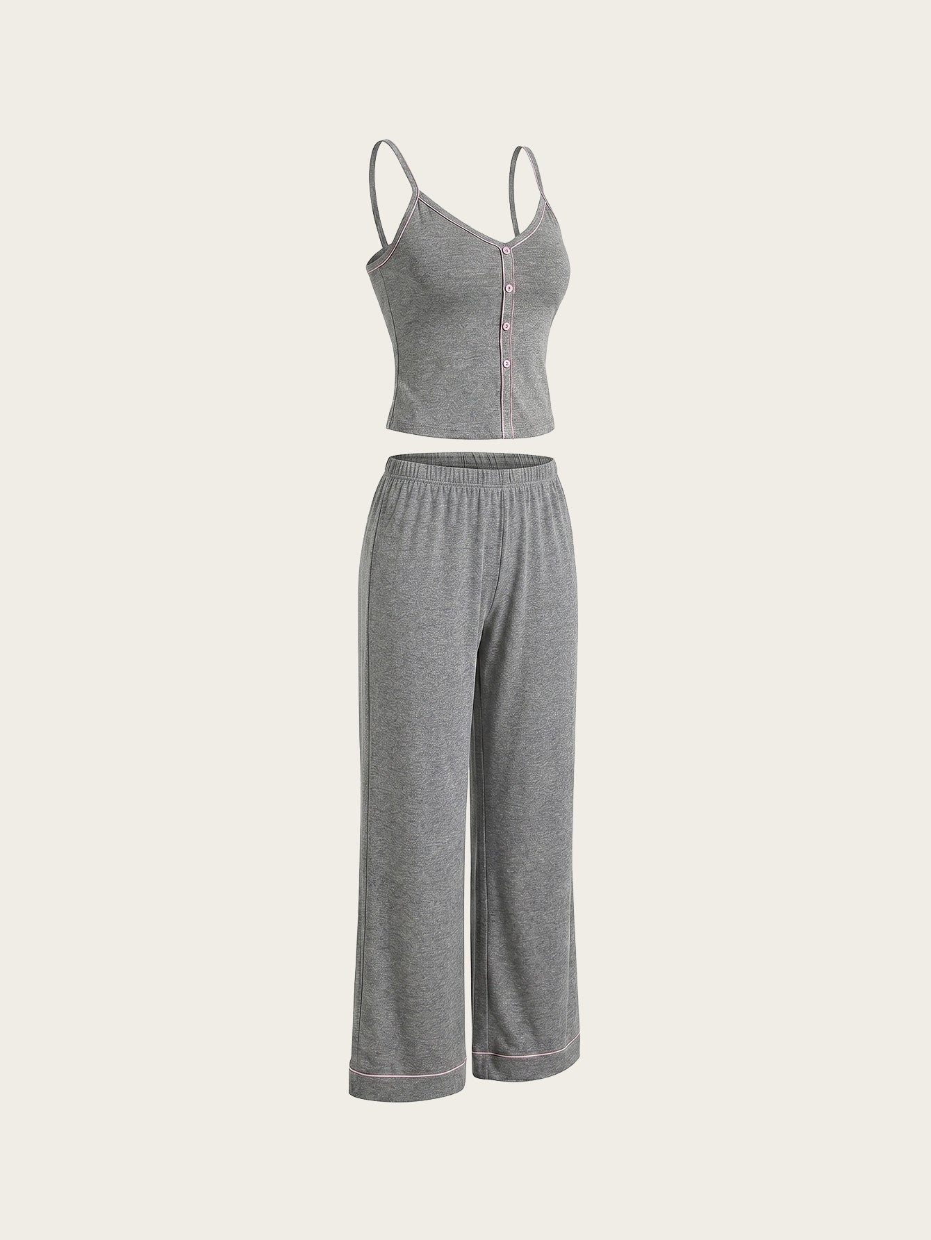 SHEIN Women's Pijama Snug Zone 2pcs Contrast Trim Camisole Straight Pants Pajama Lounge Set Casual Outfit