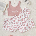 SHEIN Women Crew Neck Embroidered Tank And Shorts Pajama Set