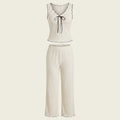 SHEIN Women's Pijama Contrast Trim Bow Decor Tank Top Wide-Leg Pants PJ Lounge Outfit Set