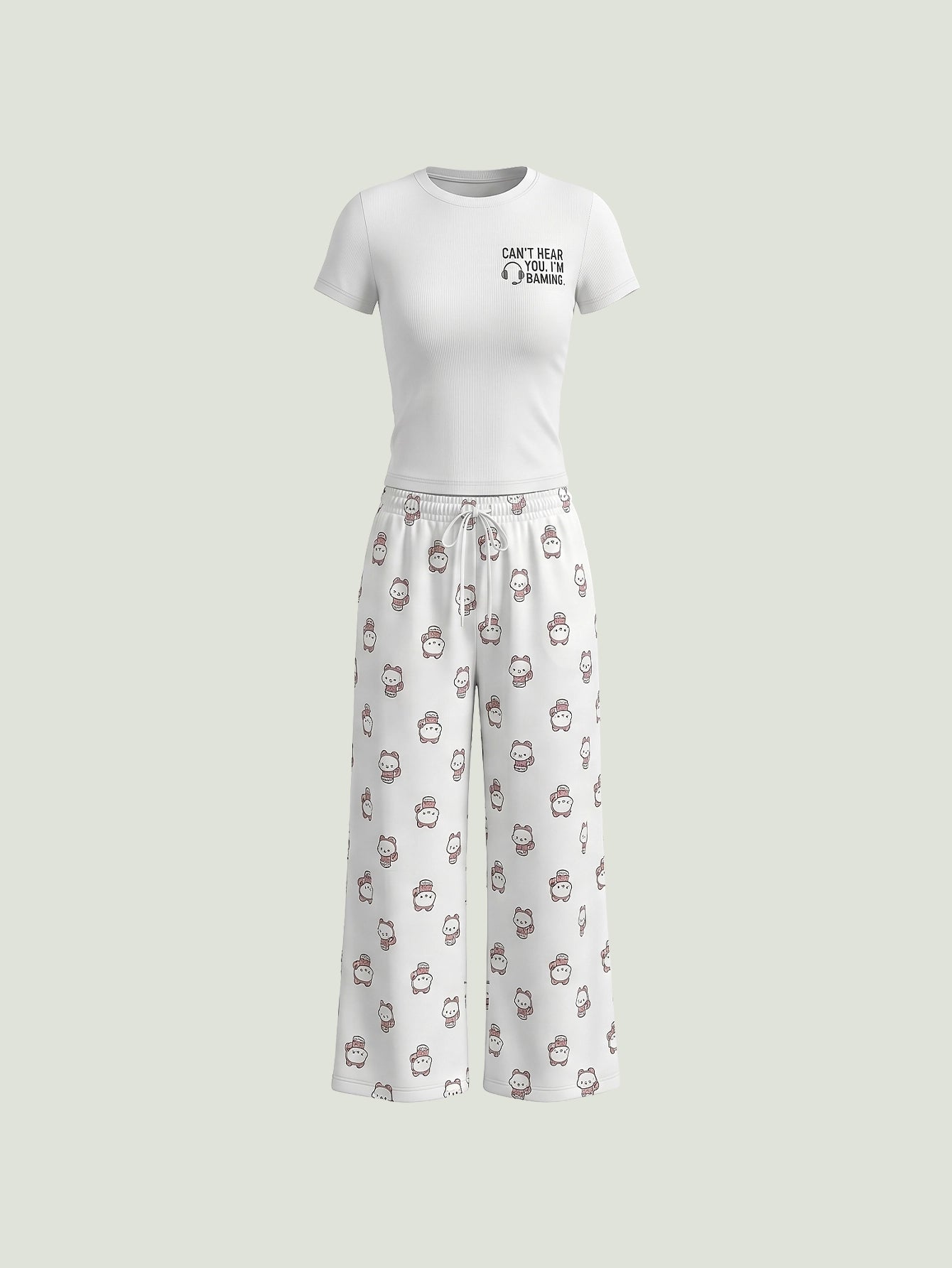 SHEIN DAZY Women's Pijama 2pcs Letter Print Cropped Top Loose Cartoon Pants Pajama Set