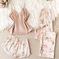 SHEIN Women's Floral Applique Satin Pajama Set