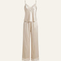 SHEIN Women's Pijama SilkySpell Eyelash Lace Panel Satin Cami Pants PJ Set