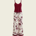 SHEIN Women's Pijama CottageSlumber Solid Color V-Neck Camisole Printed Lounge Pants Pajama Set Floral Holiday Cozy Elegant Set