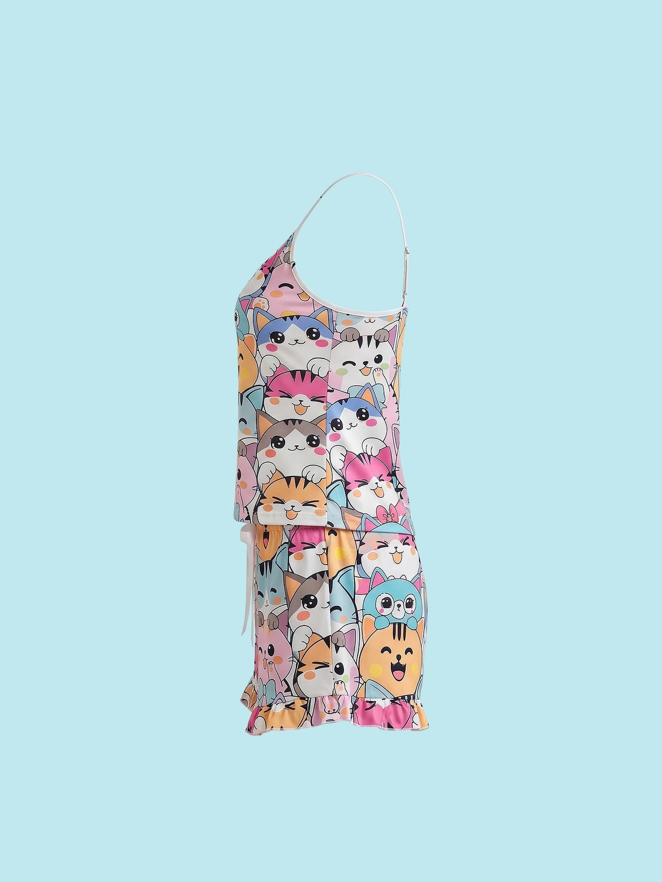 SHEIN Women's Pijama Snug Zone Cute Cat Print Camisole Shorts Sleepwear Pajama Set