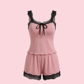 SHEIN Women's Pijama Snug Zone Lace Trim Cami Top Shorts Pajama Set Outfit