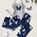 SHEIN Women 3-Piece Butterfly And Galaxy Print Pajama Set